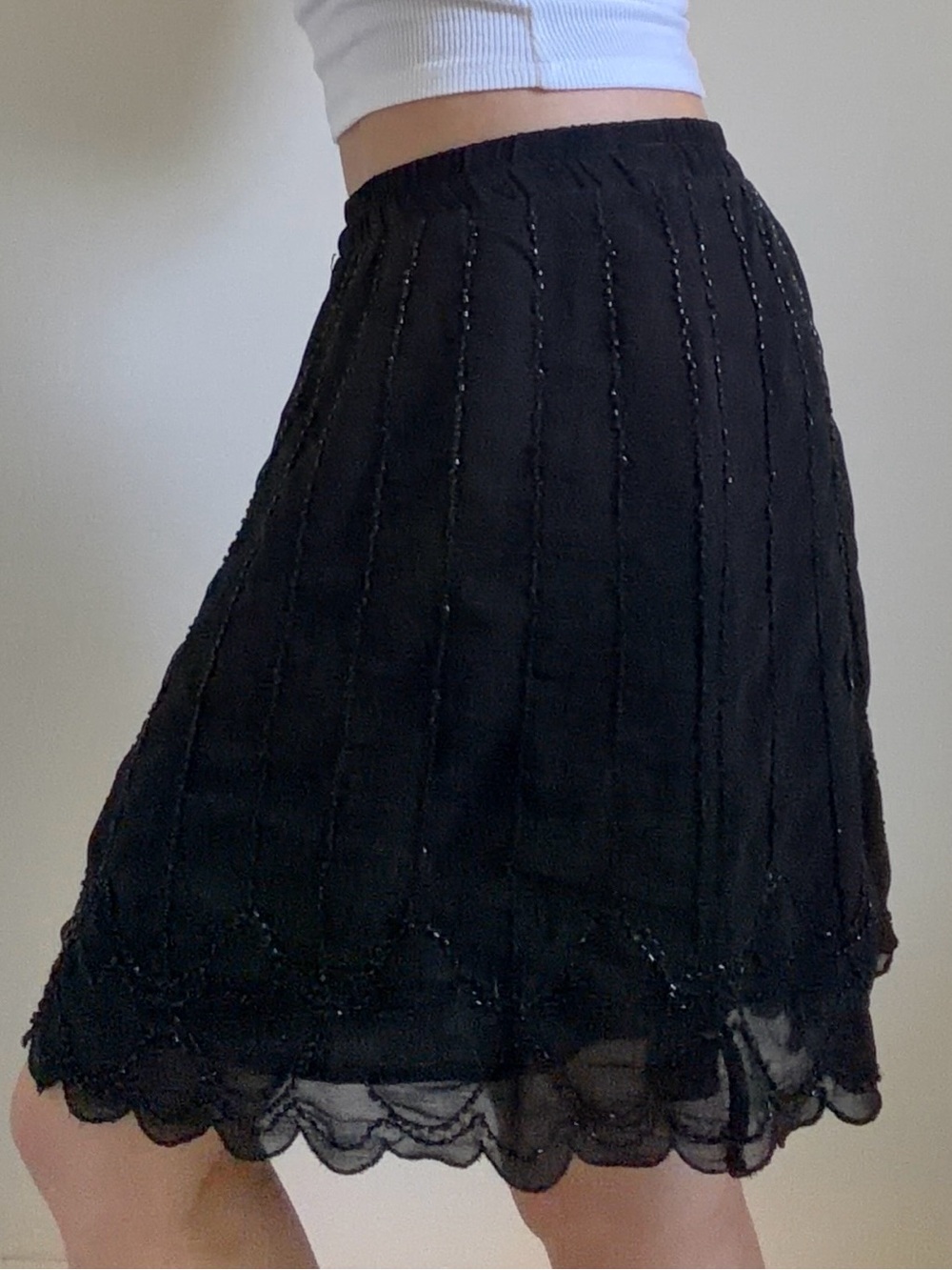 Gentle Fawn Black Chiffon Beaded Skirt